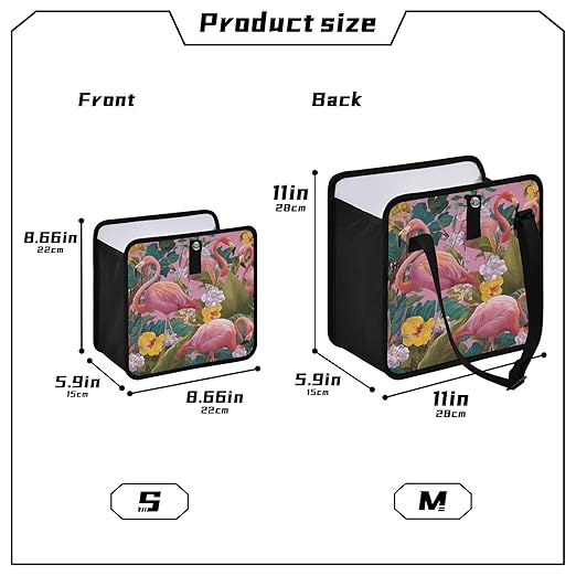 Car Trash Can Organizer Bin with Adjustable Strap for Back Front Seat Console Waterproof Leakproof Collapsible Portable 8.66 Inch Pink Romantic Tropical Flamingo and Plants