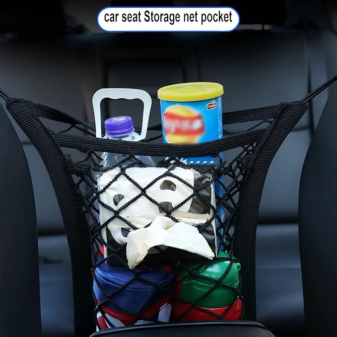 Dog Car Net Barrier Pet Barrier with Auto Safety Mesh Organizer Stretchable Seat Back Net Bag Safety Car Divider for Kids and Pets,2-Layer