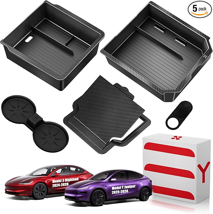 XINTUO Tesla Model Y Juniper 2025 2026 & Model 3 Highland 2024 2026 Center Console Organizer Tray [Slide Smoothly + Easy Installation] Cup Holder for Tesla Model Y Juniper Accessories