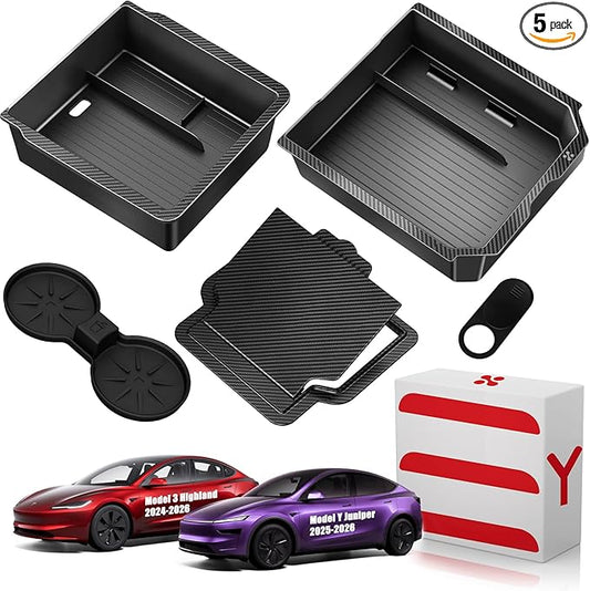 XINTUO Tesla Model Y Juniper 2025 2026 & Model 3 Highland 2024 2026 Center Console Organizer Tray [Slide Smoothly + Easy Installation] Cup Holder for Tesla Model Y Juniper Accessories