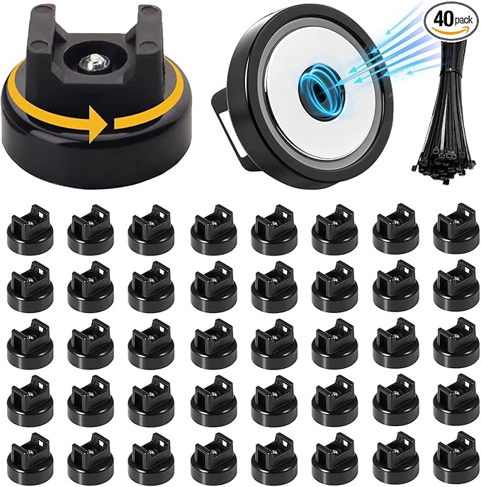 zbab1 Magnetic Zip Tie Mount Base, 45LBS Strong Magnetic Wire Holder & Cable Clips,Magnetic cable management for cars, offices, homes, and boats Diameter 32mm, 40 Pcs