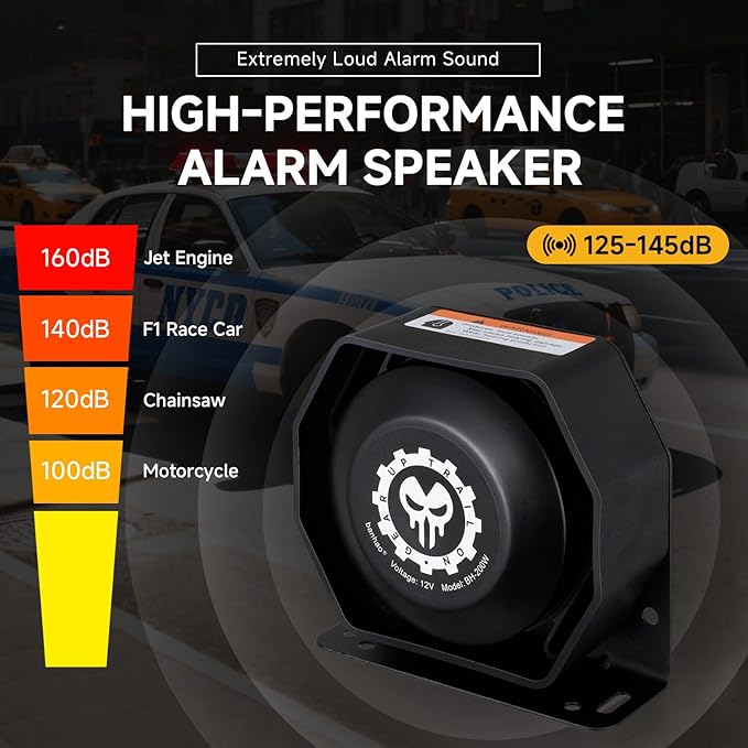 Police Siren Speaker PA System Kit 12V Warning Emergency Siren 200W 125-145dB Remote Control with Handheld Microphone for Ambulance Vehicles Truck Car SUV ATV UTV