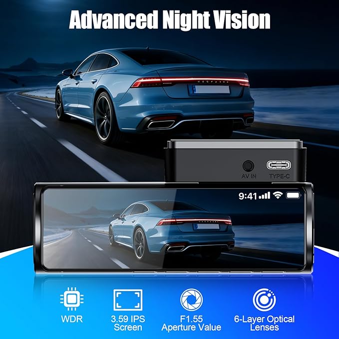 Dash Cam Front and Rear,4K+1080P Dual Channel Car Camera with Night Vision,Mini Dash Cam with 3.59" IPS Screen,5.8GHz WiFi,GPS,24H Parking Mode,G-Sensor,Loop Recording,U3 High Speed 64GB Card Included