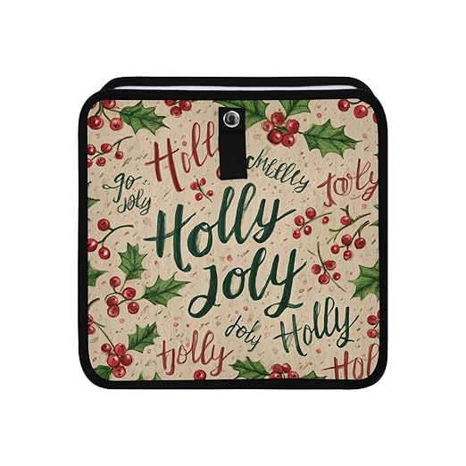 Car Trash Can Organizer Bin with Adjustable Strap for Back Front Seat Console Waterproof Leakproof Collapsible Portable 11 Inch Beige Cherries Holly Jolly
