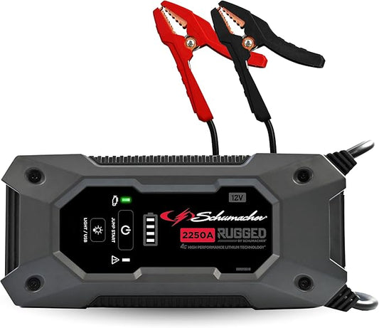 Schumacher Electric 2250A Rugged Lithium Car Battery Jump Starter and Portable Power Pack/Jump Box, 3-in-1 Solution, 2.4A USB Charging, for 12V Power Sport, Automotive, and Marine Batteries, SL1654