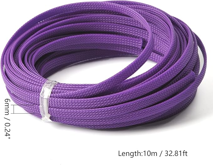 Aicosineg Cable Sleeve Braided Sleeving PET Wire Loom Tubing Cable 32.81ft-1/3inches Wrap Protector for HiFi Audio and Video Headphone Cable Protect Wires from Chewing of Pets Purple