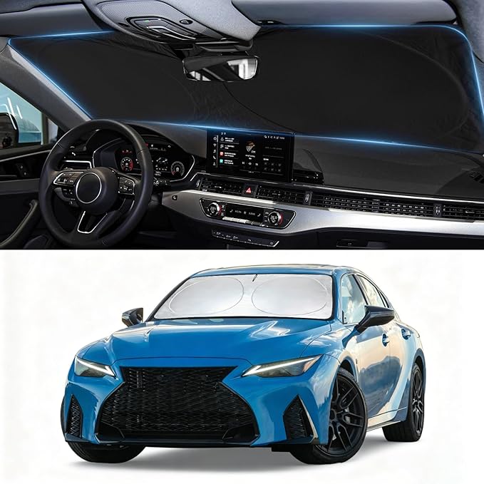 Windshield Sun Shade for Lexus IS300 IS350 IS500 IS250 IS200t 2014-2026, Custom-Fit Lexus is Sun Visor Protector, 99% UV Block Heat Sun Shield, Silver Reflective Front Window Sunshade