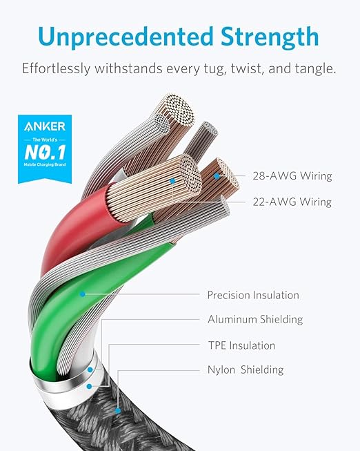 Anker USB A to Lightning Cable(6FT, 1Pack), MFi Certified Nylon USB to Lightning Cord for iPhone 14/13/12/11 Pro/11/XS MAX/XR/8/7/6s Plus Cable(Black)