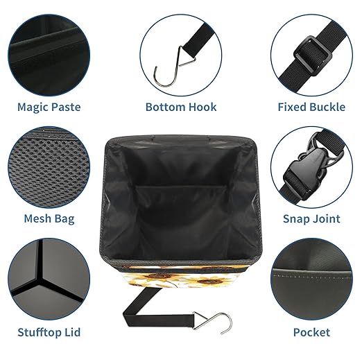 Car Trash Can – Multi-Purpose, Lightweight and Portable with Durable Water-Resistant Coating, No Installation Required, Practical and Ample Capacity, Variety of Colors.Beautiful Sunflower