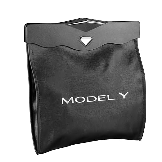 Motrobe Tesla Model Y Juniper Trash Can 2020-2026 Garbage Bag 1PCS Garbage Bin [Strong Magnetic Buckle] Waterproof with LED Light Faux Leather Model Y Interior Accessories 2.5 Gallons