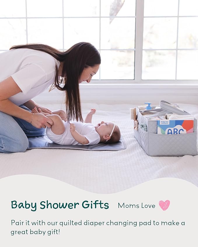 Lily Miles Baby Diaper Caddy Organizer, Nursery Storage Tote for Newborn Essentials and Diaper Change Station, Gift for Baby Shower and Registry Must-Have (Heather Gray)