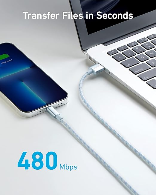 Anker USB A to Lightning Cable(3.3FT, 1Pack), MFi Certified Nylon USB to Lightning Cord for iPhone 14/13/12/11 Pro/11/XS MAX/XR/8/7/6s Plus Cable(Blue)