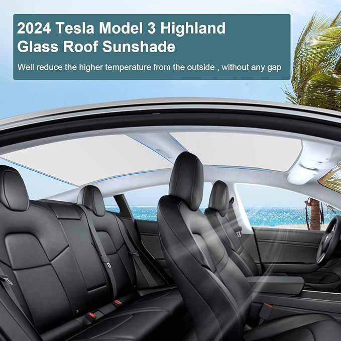 Roof Sunshades for Tesla Model 3 2026, Upgraded Sunroof Shade Sunshade Roof Sun Shade for 2024-2026 New Tesla Model 3 Highland Accessories(Ice White)_12Pcs Clips
