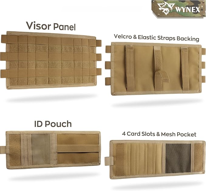 WYNEX Molle Car Visor Organizer with Detachable Card Pouch | Auto Sun Visor Storage Molle Panel with Elastic Webbing Slots for Glasses & Tactical Gear | Fit Most Vehicle, Jeeps, SUVs & Trucks