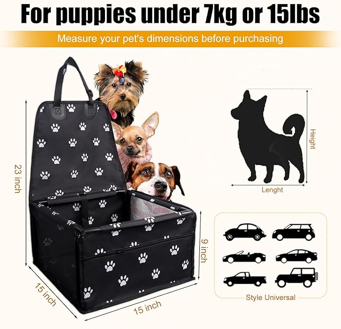 Dog Car Seats for Small Dogs,Pet Booster Seat with ，Frame Walls Extra Stable Waterproof Dog Box Car for Back and Front Seat,for Pet Up to 15 lbs