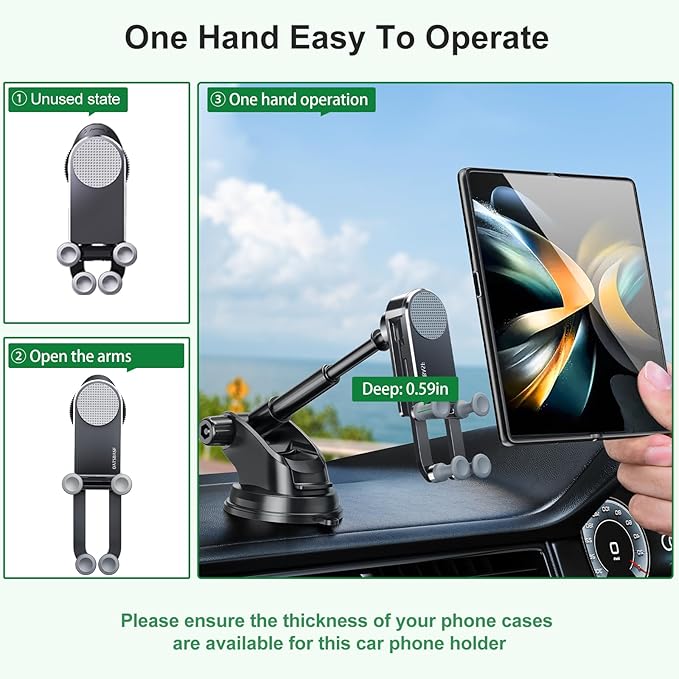 Z Fold 4 Car Mount for Dashboard Windshield Window, Aluminum 2 Mode for Samsung Galaxy Z Fold 6 5 4 3 2 Accessories and iPhone 16 15 Pro Max