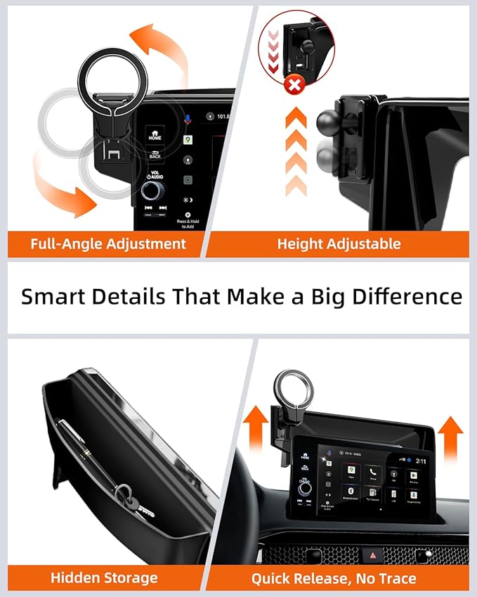 pop-tech Magnetic Phone Holder for Honda Civic 11th Gen 2022 2023 2024 2025 2026, 360° Car Screen Phone Mount Made for Civic Hatchback Sedan Touchscreen, Compatible with Magsafe iPhone Accessories