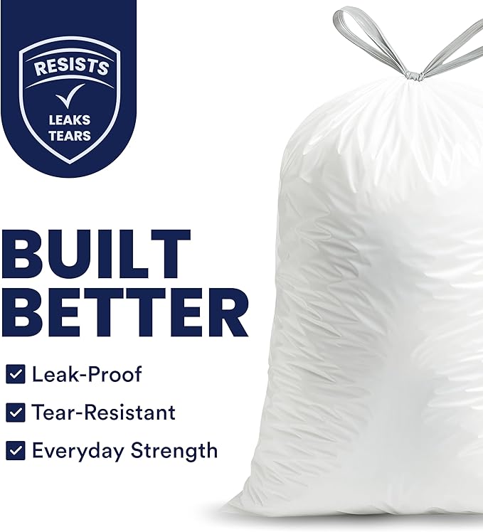 Plasticplace 4 Gallon White Drawstring Trash Bags,– 0.7 Mil Leak-Proof Garbage Liners for Small Trash Can,Bathroom,Kitchen,Office,and Car Use,200 Count (Pack of 2)