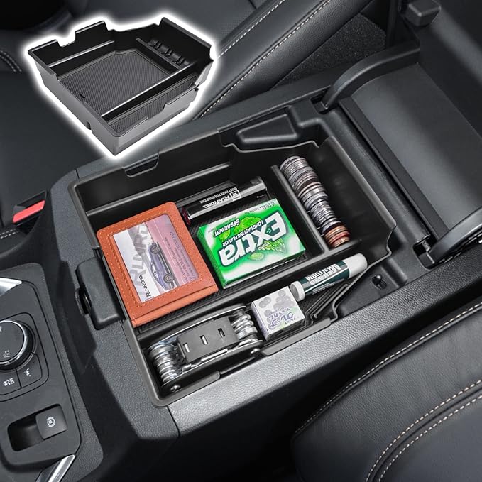 RUNROAD Center Console Organizer Tray Compatible with Chevy Traverse 2018-2021 2022 2023 Accessories, Insert Secondary Storage Box ABS Material Armrest Tray Black