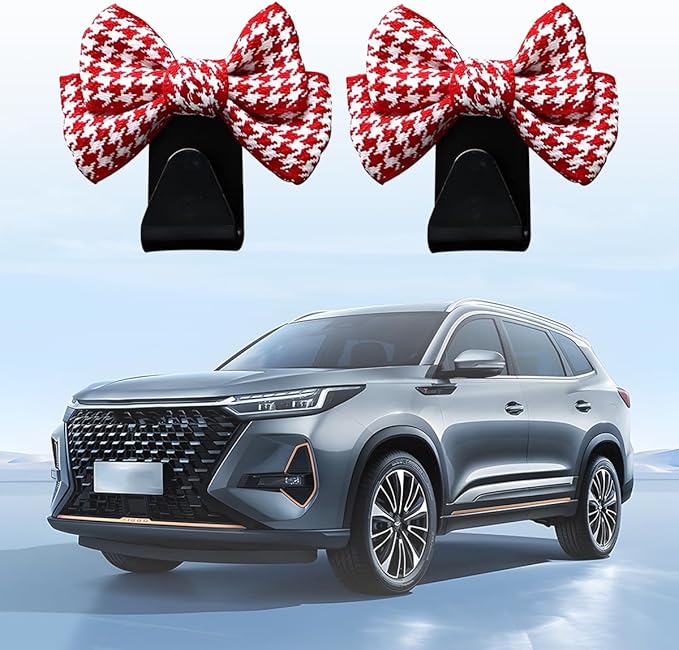 Cute Bow Car Seat Headrest Hooks, 2PCS Multifunctional Vehicle Rear Seat Hanging Hooks, Automotive Interior Seatback Storage Organizer for Purses Bags, Universal for SUV Sedan Truck (Red/Small)