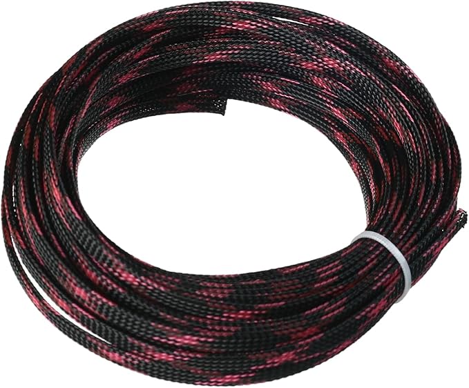 Aicosineg 32.81ft PET Flexible Braided Cable Sleeve 0.25inch Width Wire Loom Sleeving and Organizer Flexible Wire Mesh Sleeve Wrap Protector for TV Audio PC Cords from Pets Chewing Black and Pink