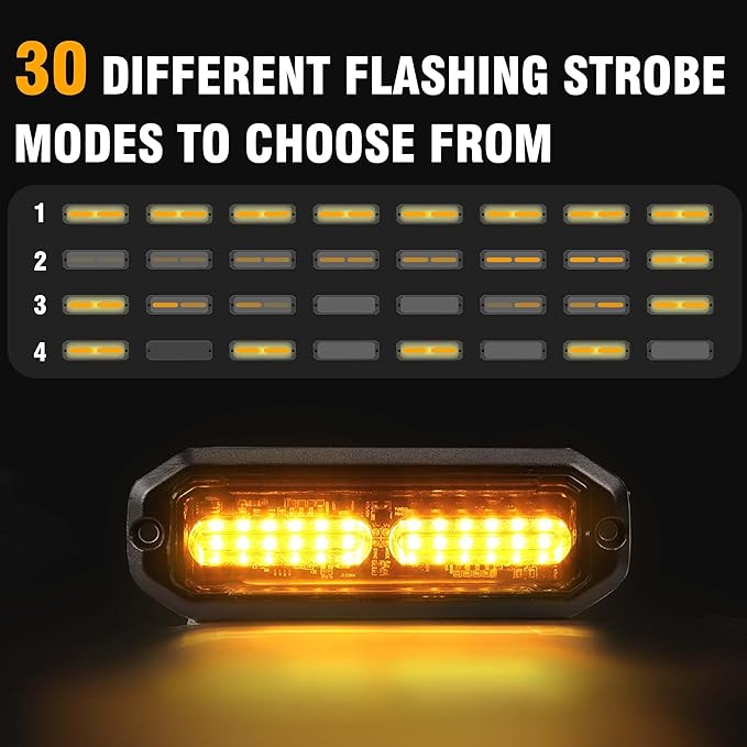 WINECO Amber 8PCS LED Strobe Lights Kit 12V 24V Sync Feature 12 LED Emergency Hazard Warning Lights with Strobe Controller for Trucks Vehicles ATV RV Cars Van