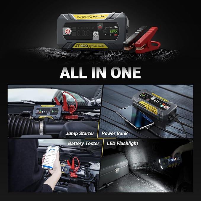 LOKITHOR JT400 12V Jump Starter and Battery Tester 2-in-1, 2500A Battery Jumper Starter Portable for Up to 8.5L Gas & 6.5L Diesel Engines, 100-2000 CCA Load Capacity Automotive Load Tester (Yellow)