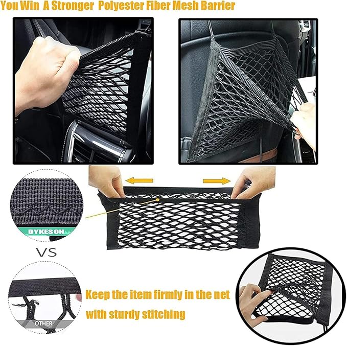 Dog Car Net Barrier Pet Barrier,Barrier of Back Seat Pet Kids,Cargo Tissue Purse Holder, Baby Stretchable Storage Bag Universal for Cars, SUVs, Vans Traveling (2-Layer)