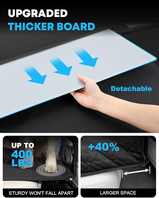 Kohree Dog Car Seat Cover for Medium Large Dogs, Hard Bottom Dog Car Seat Cover for Back Seat Waterproof 600D Car Hammock for Dogs Pet Back Seat Extender for Cars SUV Truck - Upgraded Version
