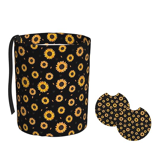 Car Trash Bag Cute Floral Hanging Back of Seat Car Portable Trash Bag Cute Floral Waterproof One-Handed Portable Strap Drawstring Garbage Bags 2 Pieces Car Coasters