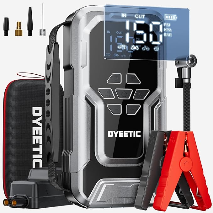 7000A Car Jump Starter with Air Compressor,150PSI Car Battery Jump Starter with Tire Inflator,12V Pack Jump Box with Large Digital Display, 21800mAh Power Bank,Smart Jumper Cable
