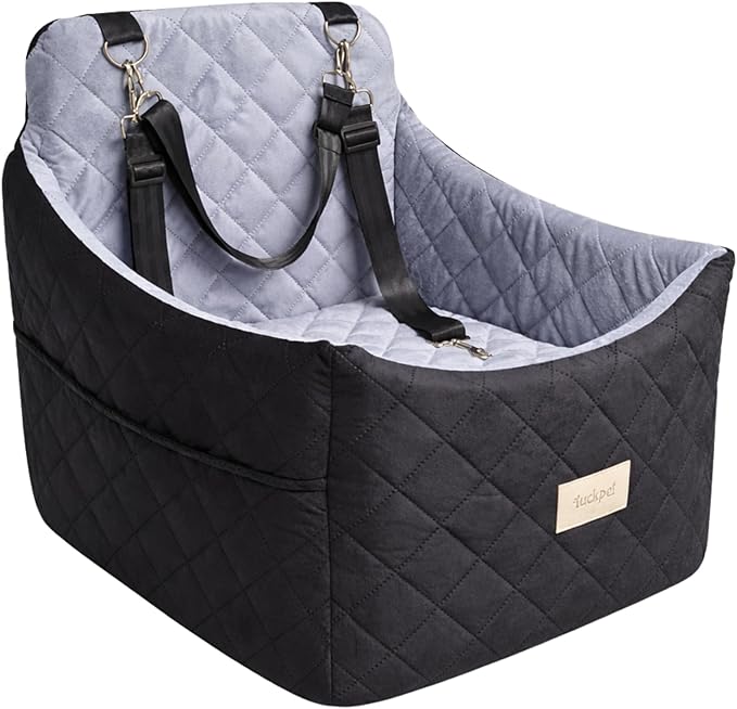 Dog Car Seat for Small/Medium Dogs up to 35 lbs, Memory Foam Booster Seat with Washable Cover, Storage Pockets & Safety Belts, Travel Pet Bed for Front & Back Seat