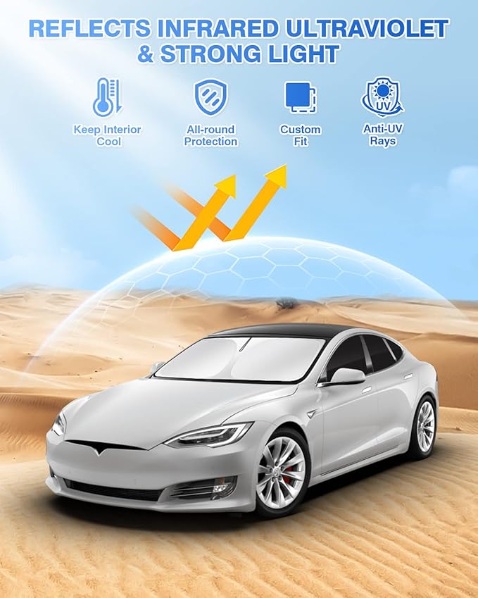 Canvcle Windshield Sun Shade for 2021-2025 2026 Tesla Model S Plaid Sunshade (NOT for Model S) Accessories Side Rear Window Shade Cover Sun Visor Shield Privacy Protection Keep Vehicle Cool Black 8PCS
