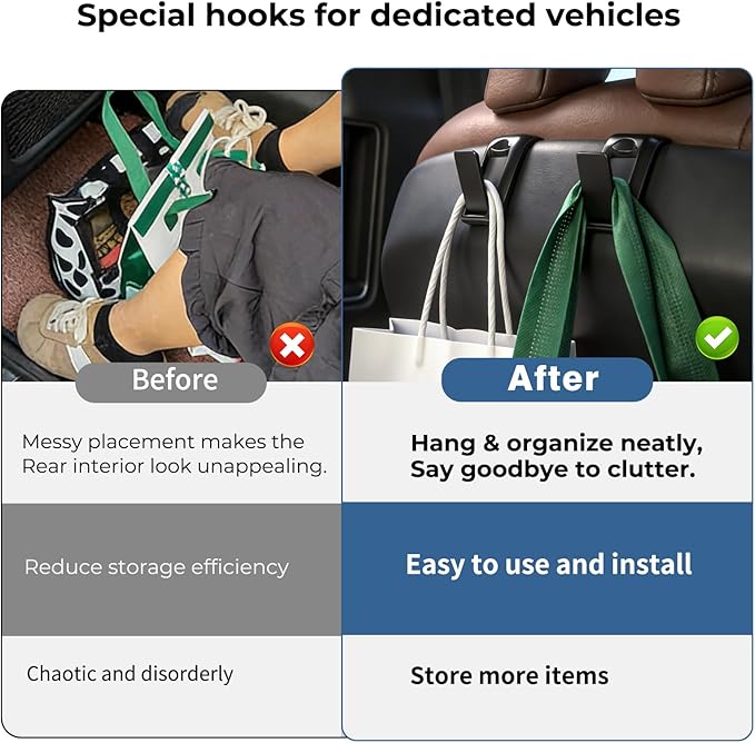 2 Packs Upgraded Foldable Car Seat Headrest Hidden Hooks for Volvo XC90 XC60 XC40 S90 S60 C70 V90 V60 EX30 EX90 60/90 Series Accessories, Storage Organizer for Purse Bag Toy Bottle