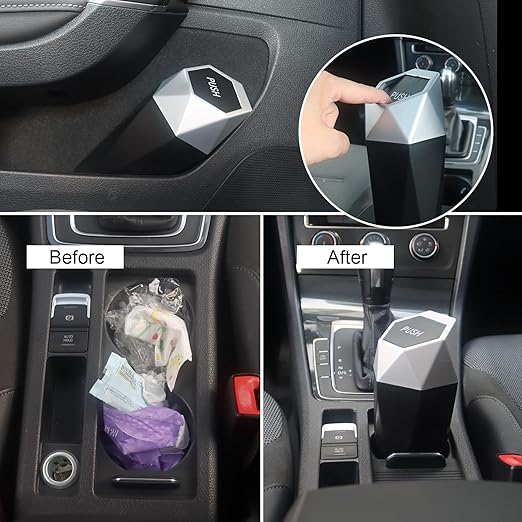 Car Trash Can Bin,Small Garbage Can with Lid,Automotive Cup Holder Mini Cars Trashcan,Portable Cars Door Trash Cans,Car Essentials Gadgets Dustbin (1Pcs, Silver)