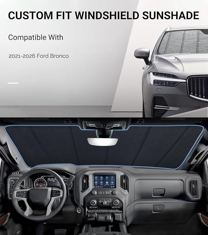 Pigenius Windshield Sunshade for Ford Bronco 2021-2026 - Metallic