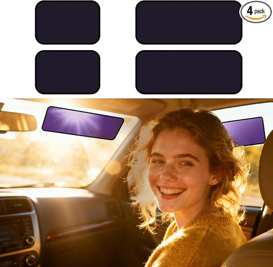 XCBYT Square Car Window Shades - Mixed Size 4 Pack Static Cling Sun & Glare Blocker, Removable Semi-Transparent Window Tint for Windshield, Side & Rear Windows (2 Small + 2 Long)