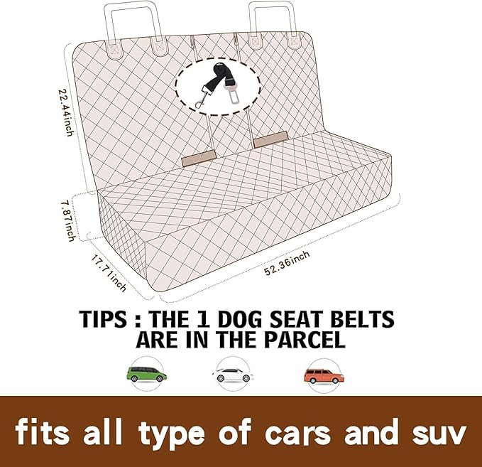 JSTHT Dog Seat Cover, 100% Waterproof Bench Seat Cover Protector Scratch Proof Nonslip Durable Soft Pet Back Seat Covers for Cars Trucks & SUV