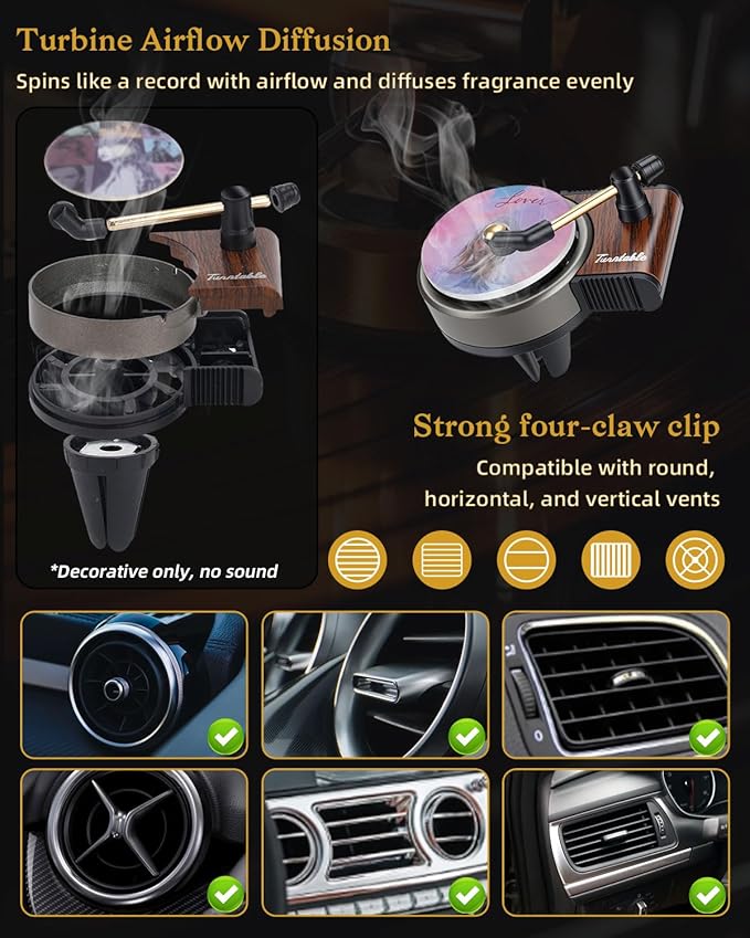 Record Player Car Air Freshener Vent Clip, 12PCS Vintage Album Style Refill Pads, Taylor Air Freshener Car Decor Accessories, Fresh Linen Scent Air Fresheners for Car, Music Lovers Gifts
