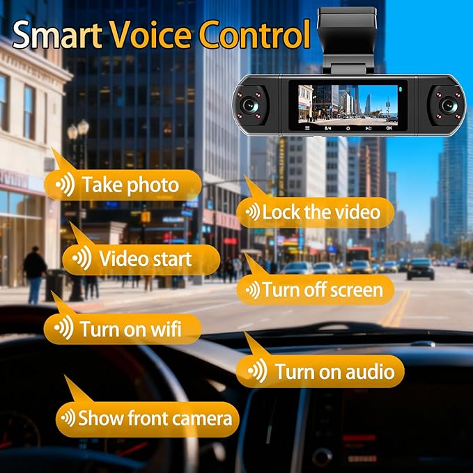 4 Channel Dash Cam, 360° View 3K Front +1080P x3 Left & Right, Dash Camera for Cars,8 IR Lamps Night Vision,Voice Control,WiFi & APP Control,G-Sensor,Parking Mode, with a Free 64GB SD Card
