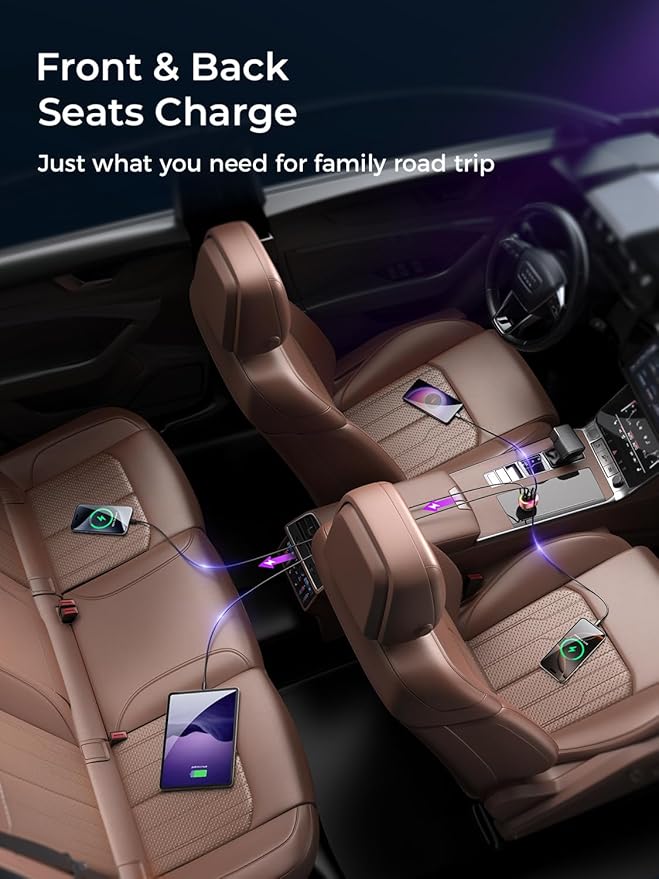 Car Charger USB C, 4 Port 90W Super Fast Charging for iPhone 17 Car Adapter, Dual PD 45W Type C & QC 3.0 USB A Multiport Car Cigarette Lighter Accessories for iPhone 16 15, iPad, Galaxy S26, Red