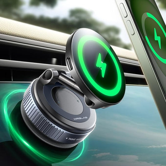 MRGLAS 2026 Upgraded for iPhone MagSafe Car Mount Charger,15W Fast Charging Wireless Car Charger with Stronger Magnetic & Suction, Hands-Free Phone Holder for iPhone 17/16/15/14/13/12 Pro Max