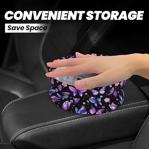 Car Trash Bag Butterfly Purple Hanging Back of Seat Car Portable Trash Bag Butterfly Purple Waterproof One-Handed Portable Strap Drawstring Garbage Bags 2 Pieces Car Coasters