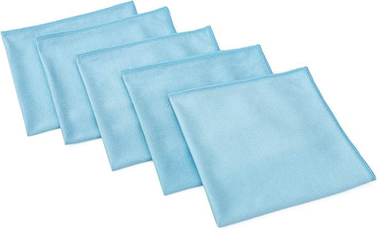 The Rag Company - Premium Window, Glass, Mirror & Chrome Detailing Towels - Professional Korean 70/30 Microfiber Blend, Lint-Free, Streak-Free, 350gsm, 16in. x 16in, Light Blue (5-Pack)