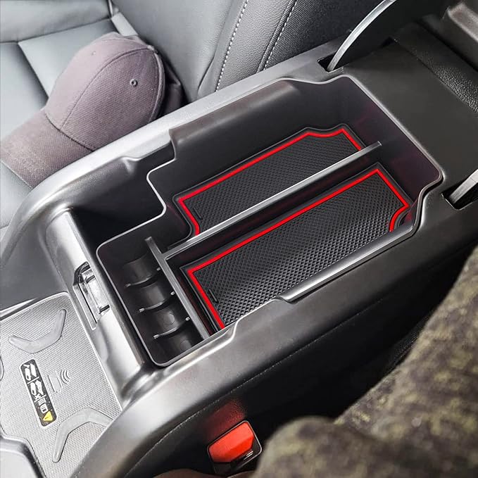 TACORBO Center Console Organizer Compatible with Chevy Colorado/GMC Canyon Accessories 2015-2020 2021 2022 Armrest Secondary Storage Box, ABS Materials,Red Trim