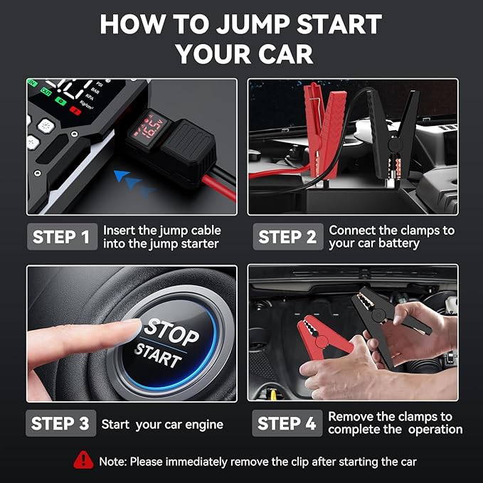 Portable Car Jump Starter with Air Compressor, ACEZUK 150PSI 8000A Jump Starter (All Gas/10.0L Diesel), 12V Battery Jump Box Car Battery Jumper Starter with 3.4" LCD Display, 2 Lights