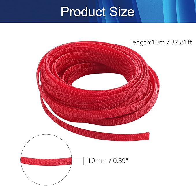 Aicosineg Cable Sleeve Braided Sleeving PET Wire Loom Tubing Cable 32.81ft-2/5inch Wrap Protector for HiFi Audio and Video Headphone Cable Protect Wires from Chewing of Pets Red