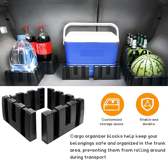 4PCS Multipurpose Cargo Organizer Blocks, Plastic Cargo Storage Organizer Blocks for Wool Carpet Trunk, Grocery Trunk Divider Cargo Containment System for Car SUV Van Trunk