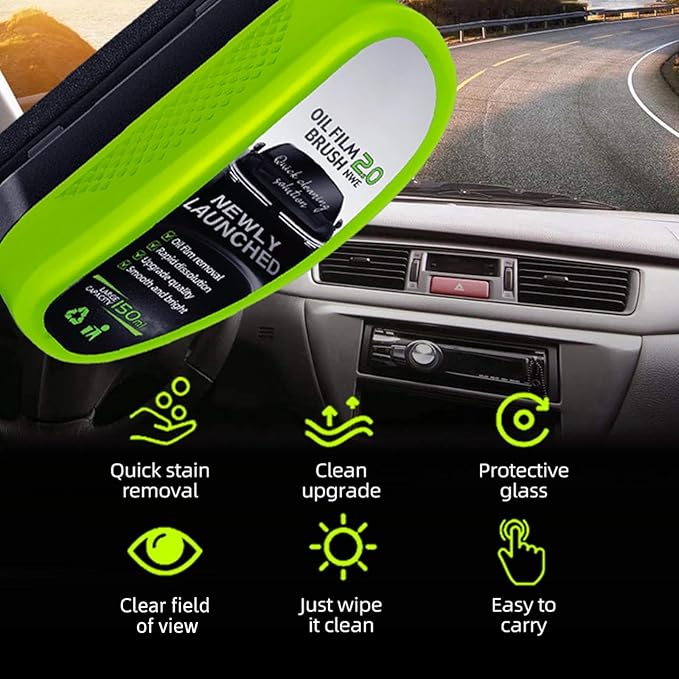 Automotive Oil Film Cleaning Brush for Car Windows,Glass Oil Film Remover for Car Glass Guard,2026 Upgrade 2.0 Cleaning Doard, 150ml Universal Clear vision Glass windshield Cleaner (1PCS)
