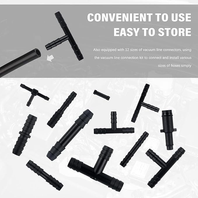 Multipurpose Vacuum Line Kit,6PCS 5Ft Vacuum Hose Automotive+64PCS Vacuum Line Connectors,Max 130PSI Silicone Hose for Variety Car Piping System Automotive Replacement Vacuum Hoses (70PCS)